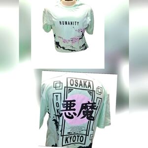 Mint Green Graphic Tee with Osaka Kyoto Print